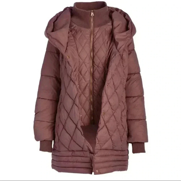 🆕Jessica Simpson Dusty Pink Quilted Puffer Long Coat M🆕 - Picture 3 of 16